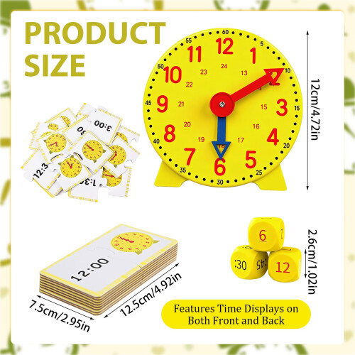 Learning Clock Includes 3 Dice and 12 Double-Sided Cards Teaching Clocks 1