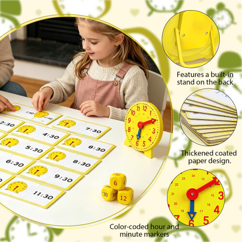 Learning Clock Includes 3 Dice and 12 Double-Sided Cards Teaching Clocks 2