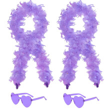 4Pcs Colorful Fancy Dress Feather Boa Set, 4ft Feather Boa with Heart Rimless Sunglasses for Women