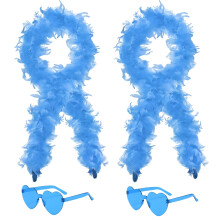 4Pcs Colorful Fancy Dress Feather Boa Set, 4ft Feather Boa with Heart Rimless Sunglasses for Women