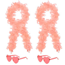 4Pcs Colorful Fancy Dress Feather Boa Set, 4ft Feather Boa with Heart Rimless Sunglasses for Women