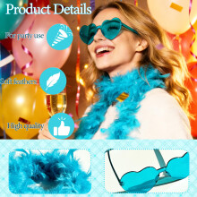 4Pcs Colorful Fancy Dress Feather Boa Set, 4ft Feather Boa with Heart Rimless Sunglasses for Women