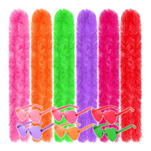 12Pcs Colorful Fancy Dress Feather Boa Set, 6.6ft Feather Boa with Heart Rimless Sunglasses for Women