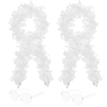 4Pcs Colorful Fancy Dress Feather Boa Set, 4ft Feather Boa with Heart Rimless Sunglasses for Women