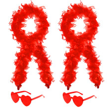 4Pcs Colorful Fancy Dress Feather Boa Set, 4ft Feather Boa with Heart Rimless Sunglasses for Women