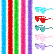 5 Pack Party Boas & Heart Sunglasses, Bachelorette, 5 Colors