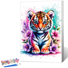 Paint by Numbers for Adults with Frame, Tiger Animal Design, 8x12 Inch