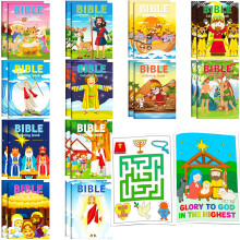 Aannanl 24 Pack Christian Bible Mini Colouring Books for Kids Party Bags