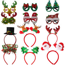 12 Pcs Christmas Headbands and Glasses Christmas Party Favors 12 pcs Xmas Glasses Frame Christmas Hat Santa Xmas Tree Reindeer Headband and Glasses