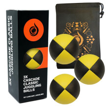 3 x Pro 115g Cascade Classic Black Theme Juggling Balls - Thud Juggling Balls & Bag - Set of 3 Juggling Balls (Yellow and Black)