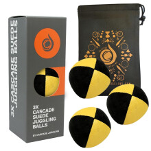 3 x Pro 110g Cascade Suede Juggling Balls - Quality Thud Balls & Bag - Set of 3 Beginner Juggling Balls (Yellow/Black)