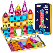 Mini Magnetic Tiles Toddler Toys, 48PCS Travel Magnetic Tiles Building Blocks Toy Plane Activities for Kids Ages 3 4 5 6 7 8 Years Old Boys Girls