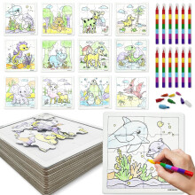HahaMagic, 12 Kid Jigsaw Puzzles to Draw on, with 12 Crayons(7-in-1)