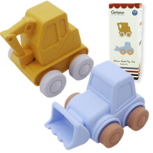 Ginbear Silicone Car Toys for Babys 2 Pack 9 M+ (Excavator + Bulldozer)