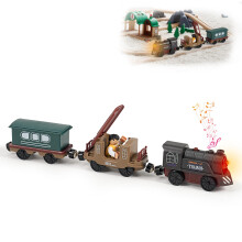 Train Toy Set for Wooden Track - 3 Pcs Magnetic Retro Battery Operated Train for Wooden Track with Human Figure Light Up Electric Train Toys for 3 4