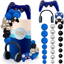 30pcs Gaming Cake Topper Set,Game On Gamer Cake Decorations with Headset