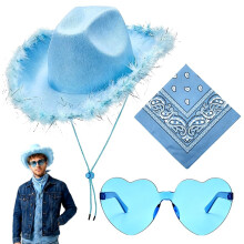 Cowboy Hat, Western Cowboy Costume Accessories for Adults Cowgirl Hat Fancy Dress Accessory Set with Bandana Glasses Western Hats for Halloween