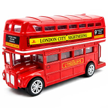 Red Bus Toy, Mini SchoolBus Model, Friction Powered Vehicle, City Car Sightseeing Tour Red Bus, Sounds and Openable Doors