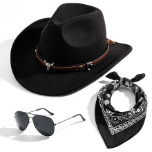 Cowboy Hat, Western Cowboy Costume Accessories for Adults Cowgirl Hat Fancy Dress Accessory Set with Bandana Glasses Western Hats for Halloween
