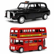 Bus Toy Double Decker and Taxi Toy Vehicle, Alloy Diecast Pull Back Bus Toy Vehicles, 1:64 Scale Pull-Back Buses