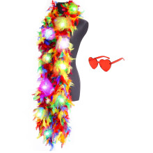 Colorful Feather Boas, 6.6ft Boa with 20 Color LED Lights for Women, Dancing, Wedding, Party, Halloween, with Heart Sunglasses