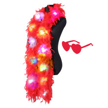 Colorful Feather Boas, 6.6ft Boa with 20 Color LED Lights for Women for Dancing Wedding Party Halloween,with Heart Sunglasses (Red)