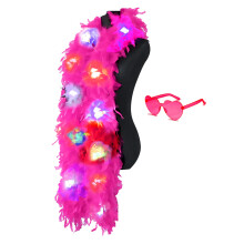 Colorful Feather Boas, 6.6ft Boa with 20 Color LED Lights for Women for Dancing Wedding Party Halloween, with Heart Sunglasses (Hot Pink)