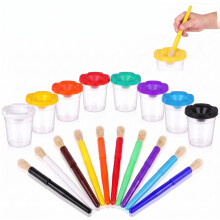 Proof Paint Cups, 18 Pcs Reusable Paint Pots with Lids Clear Spill Proof Paints Clear Painting Tools 10 matching colour paintbrushes for Painting
