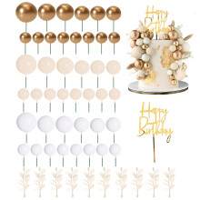 Boho Cake Decorations, 53 Pcs Cake Decorating, White Gold Ball Cakes Toppers Balloon Cakes Cupcake Topper for Birthday Wedding Party Decor