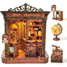 Binmiza DIY Book Nook Kit for Adults, 3D Wooden Miniature Tiny House Library Model, Bookshelf Decor Book Nook Library