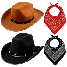 4 Pcs Unisex Cowboy Hats Pack,with Bandana Adults Cowboy Costume Accessory
