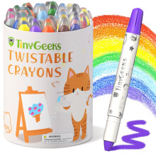 TinyGeeks 24 Twistable Crayons - Non Toxic, Washable Crayons for Toddlers, Kids Ages 3-8 - Easy To Hold - Perfect Coloring Gift for Boys and Girls