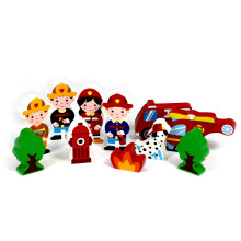 12-Piece Wooden Small World Firefighter Characters & Vehicles Set - Small World Playsets - Inspire Imagination & Creative Playtime