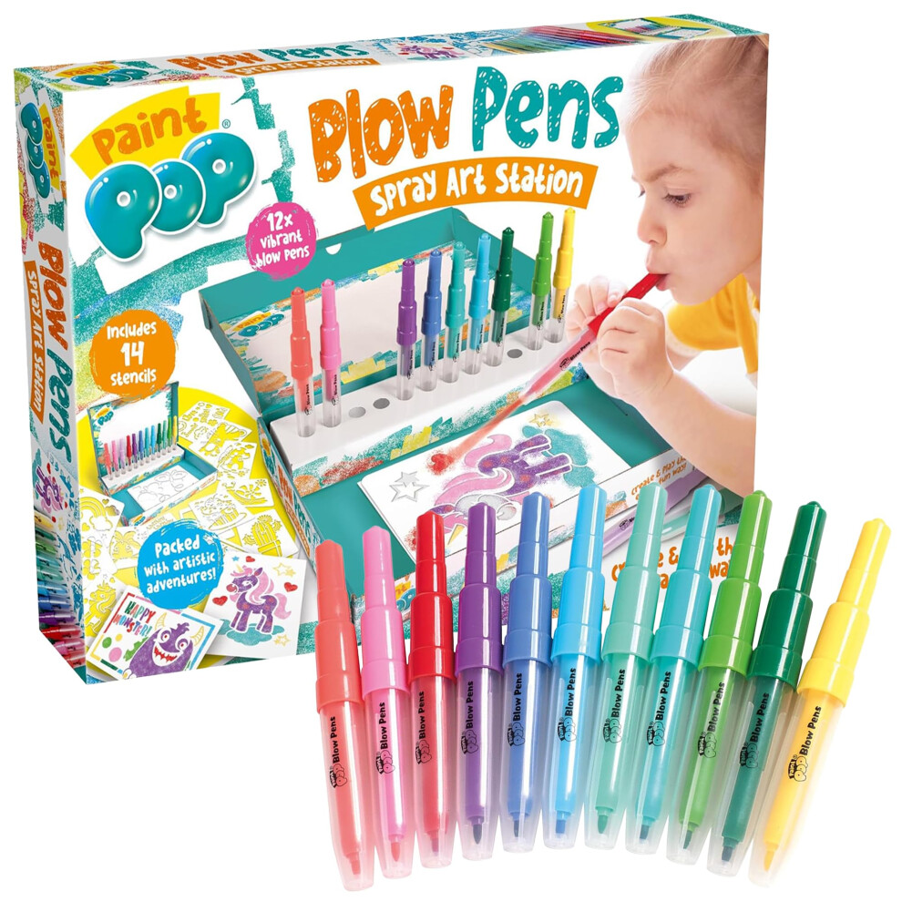 Paint Pop Blow Pens Spray Art Station - Kids Airbrush Stencil Set - Image 3
