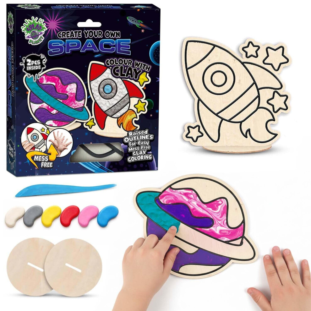 Splat Planet Space Clay Colouring Kit for Kids – 2 PK DIY 3D Art Craft Kit with Air-Dry Clay, Mess Free Clay Colouring, Creative Kids Arts and Crafts Activity Set, Space Craft Gift. - Image 3