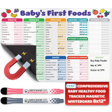 Baby Weaning Tracker - 30x20 cm - Magnetic Chart White Board Food Diary for Fridge - Solid Food Palate Trainer