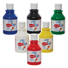 Baker Ross FN505 Primary Colours Acrylic Paints - Pack of 6 Bottles, 150ml Each, Water Based Art Paint, Shiny Gloss Finish