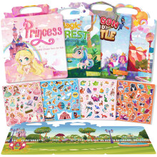 GUYUCOM Stickers for Children from 2 Years, Pack of 4 Reusable Sticker Book, Portable & Waterproof, Exclusive Princess Sticker Set for Girls