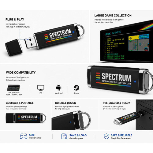 Spectrum Game Console Video Games Retro Collection USB 8-Bit Plug & Play 2