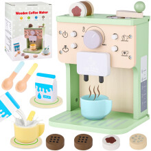 Wooden Coffee Machine Toy for Kids, Wooden Kitchen Toys Pretend Kitchen Appliances Accessories Coffee Playset Role Play