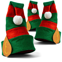 3 Pack Elf Hats with Ears - Festive Red & Green Striped Christmas Hats with Pom Pom - Holiday Party Costume Accessories