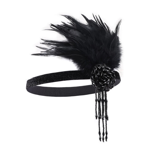 DRESHOW 1920s Accessories Headband Necklace Gloves Flapper Costume Accessories Set for Women 1