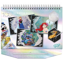 Totum Disney 100 Scratch Book & Colouring Stencils and Glitter Stickers with Anna & Elsa, Mickey Mouse, Simba