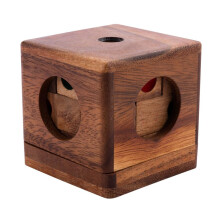 Dice Box Wooden Brain Teaser Puzzle - Difficult Logic Challenge with 9 Pieces, 6.9 x 6.9 x 6.3 cm, Solution Included 350180
