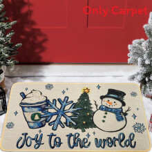 (Style7,50x80cm)Christmas Snowman Cartoon Elements Linen Floor Mat For Bathroom And Hallway