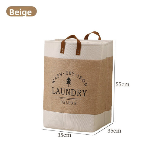 (Beige) Foldable Linen Laundry Organizer With Large Capacity For Area Bathroom Laundry