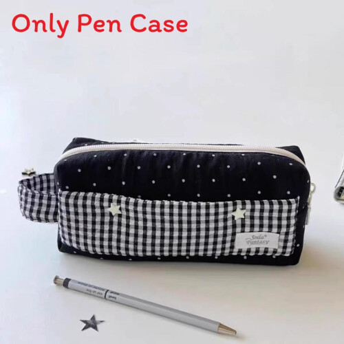 (Black Dots) Pattern White Dot Pencil Bag With Spacious Design For Students And Use Office