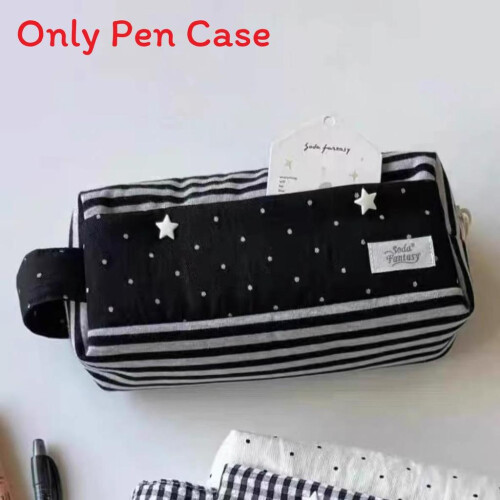(Black Gray Stripes) Pattern White Dot Pencil Bag With Spacious Design For Students And Use Office