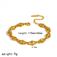 (Gold B) Steel Elegant Stainless Women Hand Accessory Cubic Style Zirconia Minimalist