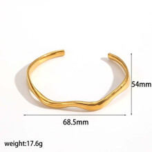 (Gold A) Minimalist Steel Stainless Wave Bracelet Geometric Fashion Design Enthusiasts